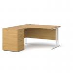 Maestro 25 left hand ergonomic desk 1400mm with white cantilever frame and desk high pedestal - oak EBWH14LO