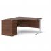 Maestro 25 left hand ergonomic desk 1400mm with white cantilever frame and desk high pedestal - walnut EBWH14LW