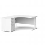 Maestro 25 left hand ergonomic desk 1400mm with white cantilever frame and desk high pedestal - white EBWH14LWH