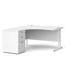 Maestro 25 left hand ergonomic desk 1400mm with white cantilever frame and desk high pedestal - white