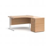 Maestro 25 right hand ergonomic desk 1400mm with white cantilever frame and desk high pedestal - beech EBWH14RB