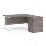 Maestro 25 right hand ergonomic desk 1400mm with white cantilever frame and desk high pedestal - grey oak EBWH14RGO