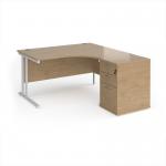 Maestro 25 right hand ergonomic desk 1400mm with white cantilever frame and desk high pedestal - Kendal Oak EBWH14RKO