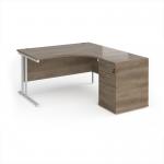 Maestro 25 right hand ergonomic desk 1400mm with white cantilever frame and desk high pedestal - Nebraska Oak EBWH14RNO