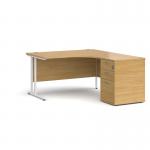 Maestro 25 right hand ergonomic desk 1400mm with white cantilever frame and desk high pedestal - oak EBWH14RO
