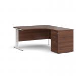 Maestro 25 right hand ergonomic desk 1400mm with white cantilever frame and desk high pedestal - walnut EBWH14RW