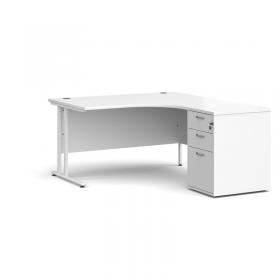 Maestro 25 right hand ergonomic desk 1400mm with white cantilever frame and desk high pedestal - white EBWH14RWH