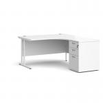 Maestro 25 right hand ergonomic desk 1400mm with white cantilever frame and desk high pedestal - white EBWH14RWH