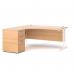 Maestro 25 left hand ergonomic desk 1600mm with white cantilever frame and desk high pedestal - beech EBWH16LB