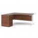 Maestro 25 left hand ergonomic desk 1600mm with white cantilever frame and desk high pedestal - walnut EBWH16LW