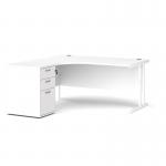 Maestro 25 left hand ergonomic desk 1600mm with white cantilever frame and desk high pedestal - white