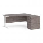 Maestro 25 right hand ergonomic desk 1600mm with white cantilever frame and desk high pedestal - grey oak EBWH16RGO