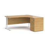 Maestro 25 right hand ergonomic desk 1600mm with white cantilever frame and desk high pedestal - oak EBWH16RO