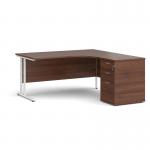 Maestro 25 right hand ergonomic desk 1600mm with white cantilever frame and desk high pedestal - walnut EBWH16RW