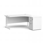Maestro 25 right hand ergonomic desk 1600mm with white cantilever frame and desk high pedestal - white EBWH16RWH