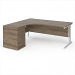 Maestro 25 left hand ergonomic desk 1800mm with white cantilever frame and desk high pedestal - Nebraska Oak EBWH18LNO
