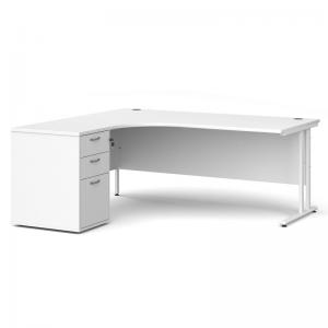 Maestro 25 left hand ergonomic desk 1800mm with white cantilever frame