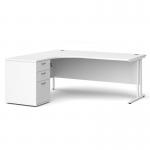 Maestro 25 left hand ergonomic desk 1800mm with white cantilever frame and desk high pedestal - white