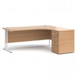 Maestro 25 right hand ergonomic desk 1800mm with white cantilever frame and desk high pedestal - beech EBWH18RB