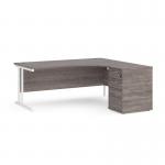 Maestro 25 right hand ergonomic desk 1800mm with white cantilever frame and desk high pedestal - grey oak EBWH18RGO