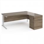 Maestro 25 right hand ergonomic desk 1800mm with white cantilever frame and desk high pedestal - Nebraska Oak EBWH18RNO