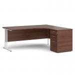 Maestro 25 right hand ergonomic desk 1800mm with white cantilever frame and desk high pedestal - walnut EBWH18RW