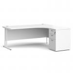 Maestro 25 right hand ergonomic desk 1800mm with white cantilever frame and desk high pedestal - white EBWH18RWH