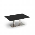 Eros rectangular coffee table with flat brushed steel rectangular base and twin uprights 1200mm x 800mm - Black ECR1200-BS-BK