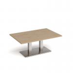 Eros rectangular coffee table with flat brushed steel rectangular base and twin uprights 1200mm x 800mm - kendal oak ECR1200-BS-KO