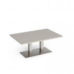 Eros rectangular coffee table with flat brushed steel rectangular base and twin uprights 1200mm x 800mm - Light Grey ECR1200-BS-LG