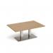 Eros rectangular coffee table with flat brushed steel rectangular base and twin uprights 1200mm x 800mm - oak