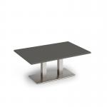 Eros rectangular coffee table with flat brushed steel rectangular base and twin uprights 1200mm x 800mm - Onyx Grey ECR1200-BS-OG