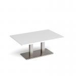 Eros rectangular coffee table with flat brushed steel rectangular base and twin uprights 1200mm x 800mm - white ECR1200-BS-WH
