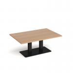 Eros rectangular coffee table with flat black rectangular base and twin uprights 1200mm x 800mm - beech ECR1200-K-B