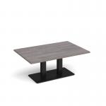 Eros rectangular coffee table with flat black rectangular base and twin uprights 1200mm x 800mm - grey oak ECR1200-K-GO