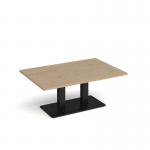 Eros rectangular coffee table with flat black rectangular base and twin uprights 1200mm x 800mm - kendal oak ECR1200-K-KO