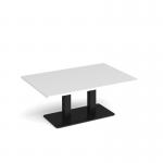 Eros rectangular coffee table with flat black rectangular base and twin uprights 1200mm x 800mm - white ECR1200-K-WH