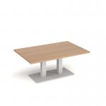 Eros rectangular coffee table with flat white rectangular base and twin uprights 1200mm x 800mm - beech ECR1200-WH-B