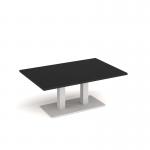 Eros rectangular coffee table with flat white rectangular base and twin uprights 1200mm x 800mm - Black ECR1200-WH-BK