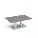 Eros rectangular coffee table with flat white rectangular base and twin uprights 1200mm x 800mm - grey oak ECR1200-WH-GO