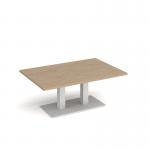 Eros rectangular coffee table with flat white rectangular base and twin uprights 1200mm x 800mm - kendal oak ECR1200-WH-KO