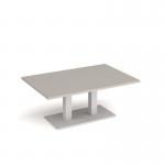 Eros rectangular coffee table with flat white rectangular base and twin uprights 1200mm x 800mm - Light Grey ECR1200-WH-LG