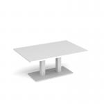 Eros rectangular coffee table with flat white rectangular base and twin uprights 1200mm x 800mm - white ECR1200-WH-WH