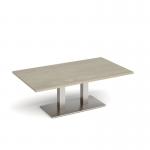 Eros rectangular coffee table with flat brushed steel rectangular base and twin uprights 1400mm x 800mm - made to order ECR1400-BS