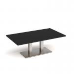 Eros rectangular coffee table with flat brushed steel rectangular base and twin uprights 1400mm x 800mm - Black ECR1400-BS-BK