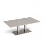 Eros rectangular coffee table with flat brushed steel rectangular base and twin uprights 1400mm x 800mm -Light Grey ECR1400-BS-LG