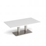 Eros rectangular coffee table with flat brushed steel rectangular base and twin uprights 1400mm x 800mm - white ECR1400-BS-WH