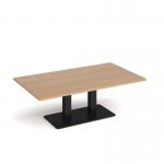 Eros rectangular coffee table with flat black rectangular base and twin uprights 1400mm x 800mm - beech ECR1400-K-B