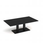 Eros rectangular coffee table with flat black rectangular base and twin uprights 1400mm x 800mm - Black ECR1400-K-BK