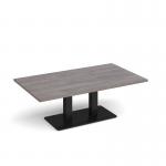 Eros rectangular coffee table with flat black rectangular base and twin uprights 1400mm x 800mm - grey oak ECR1400-K-GO
